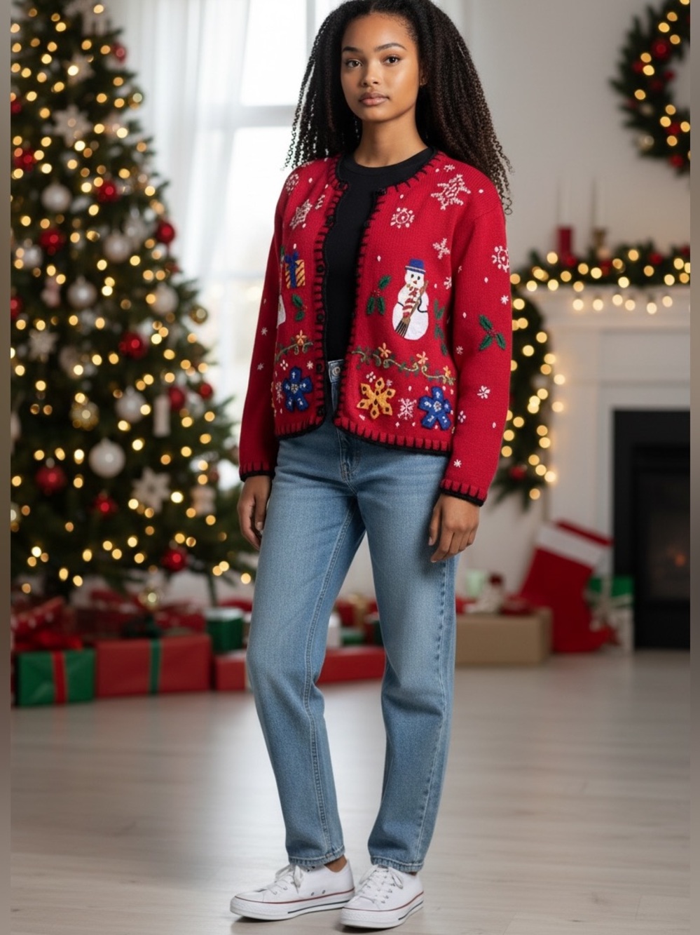 Hampshire Studio Vintage Christmas/Winter Cardigan Sweater (SWV)